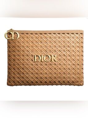 Dior Beauty Tan Raffia Bag Clutch Zip Pouch Lined Interior. NEW